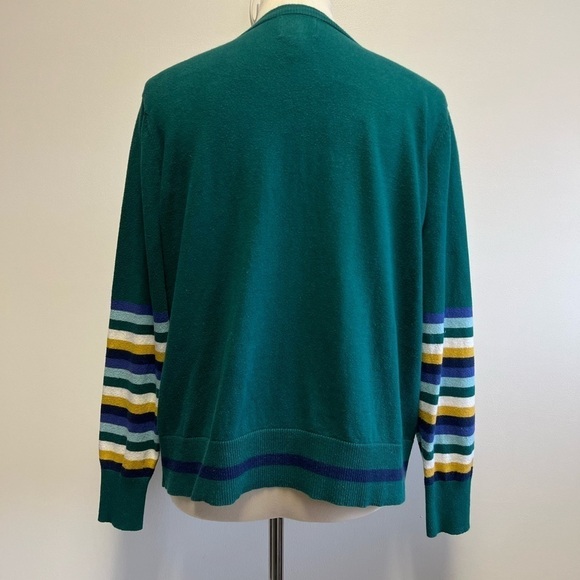 Green Cardigan Stripe Sleeve Detailing Women’s Size Large - Picture 5 of 6